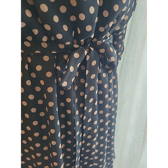 Enfocus Studio Blouson Dress Black Tan Polka Dot Bow Tie Waist Size 10‎ - Picture 5 of 8